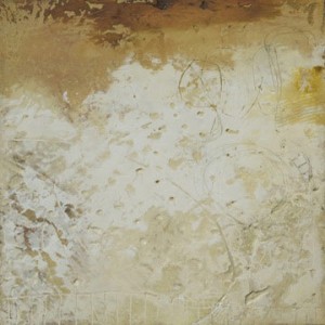 Footprints in the Snow<br>18" x 18″, Mixed Medium: Plaster/Cement, Acrylic, Oil & Wax on Board.