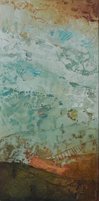 Wing Song<br>48" x 24", Mixed Medium: Plaster/Cement, Acrylic, Oil & Wax on Board
